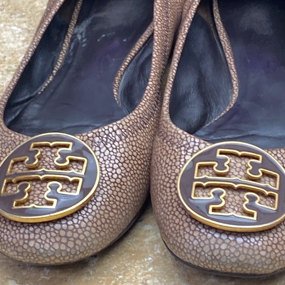 Tory Burch Reva Coconut Brown Stingray Leather Ballet Flats SZ 7 B - Picture 6 of 7